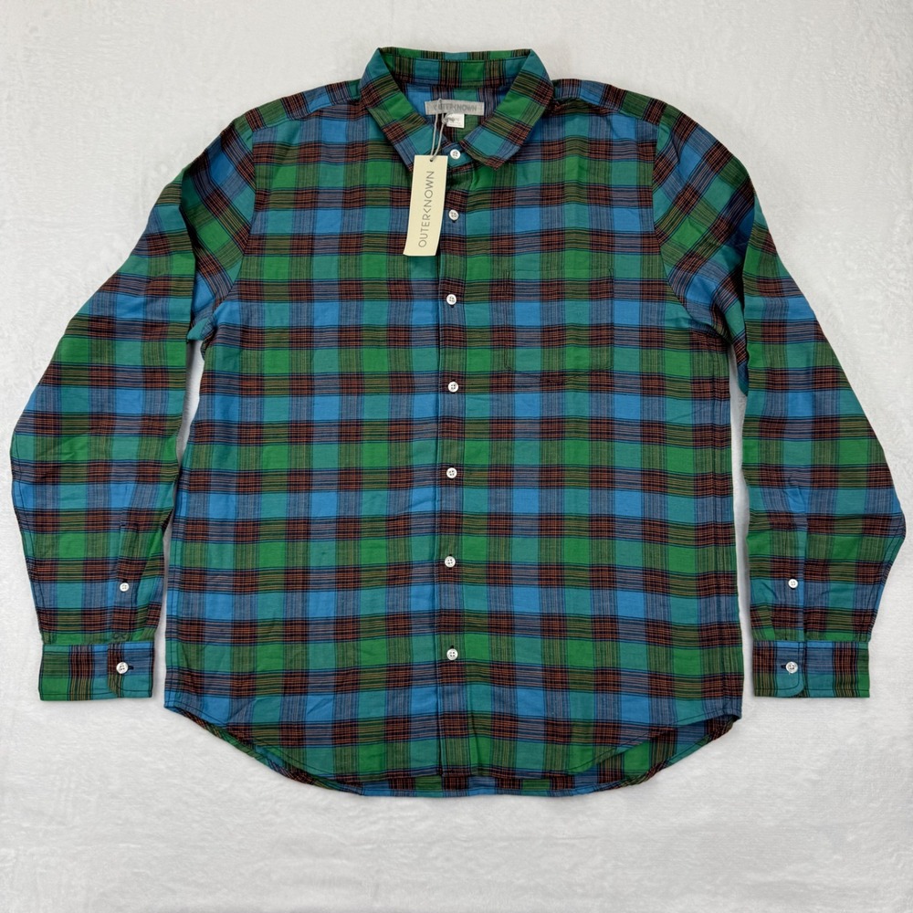 Outerknown men's‎ Atlantic Madras Shirt, Deep Lake Paloma Check, Size XL